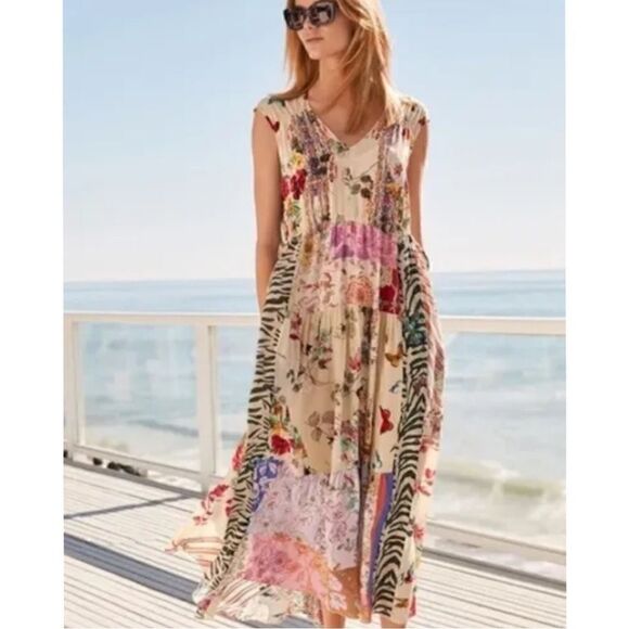 Johnny Was Cosmo Lola Dress, Multicolor Patchwork. 100% Silk. Size Medium. NWT! - Picture 11 of 16